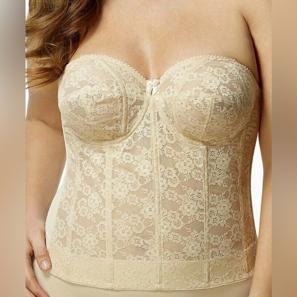 Elila 6620 Lace Strapless Longline Underwire Bra Detachable Straps Size 46 G NWT